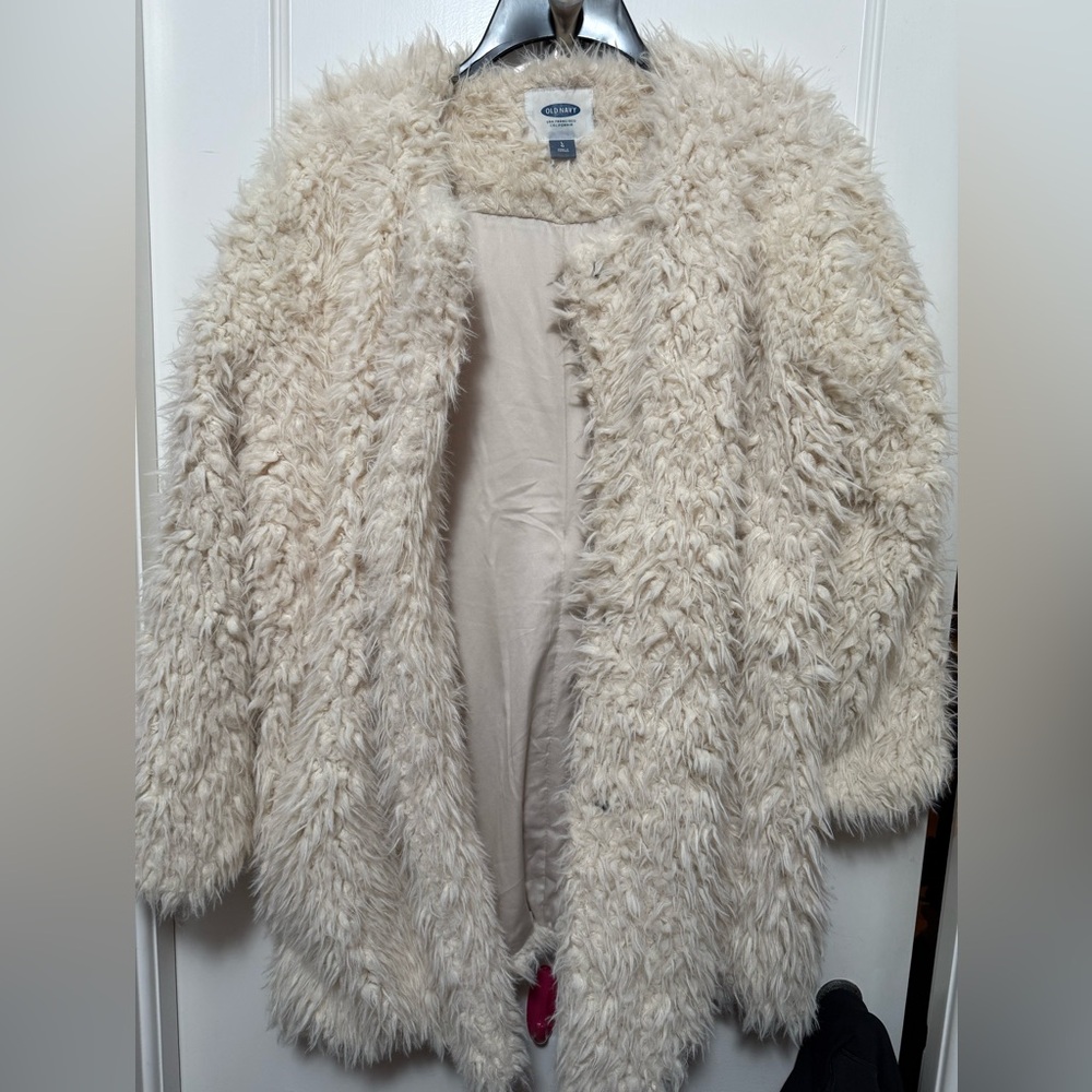 Old Navy Cream Faux Fur Long Coat